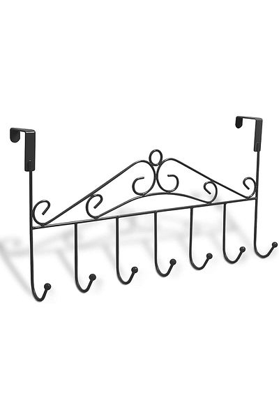 Generic Vinyl-Coated Over The Door Hooks – 7 Hooks for Towels, Coats, Bags, Clothes – Black
