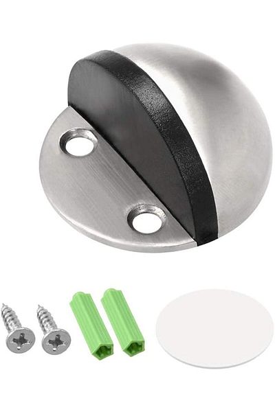 Generic Stainless Steel Floor Door Stopper – Half Moon Oval Design with Rubber Pad (Non-Magnetic)