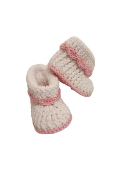 PIKKABOO - HeavenlyHugs Handmade Crochet Booties - White/Pink
