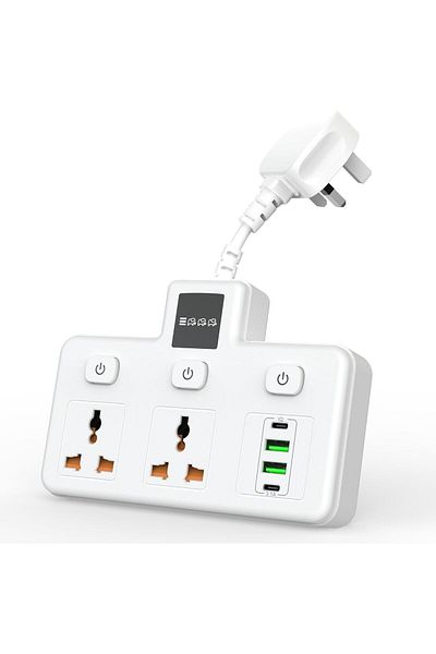 Generic CREATMOR Extension Cord Power Extender Socket, 2-Outlet Multi Plug Extension Socket with 4 USB Power