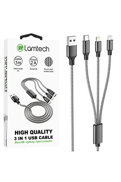 Lamtech 3-in-1 Data and Charging Cable, USB to Type-C/Lightning/Micro USB, Metal coating, 2A, 1m, Bl