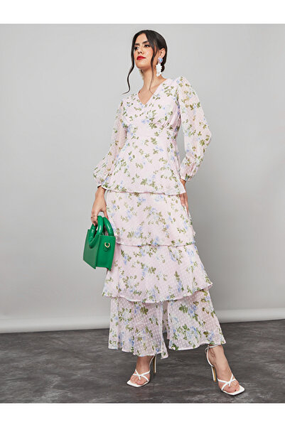 Styli فستان ماكسي متعدد الطبقات بطبعة زهور