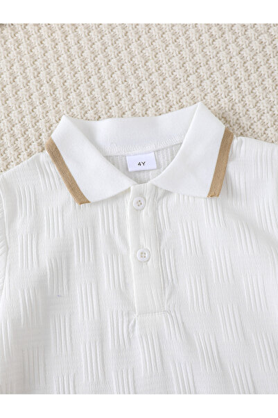 Styli Boys Solid Texture Knit Polo Shirt and Shorts Set