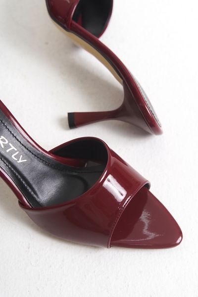 Melacomfort Burgundy Patent Leather Thin Heeled Women's Slippers
