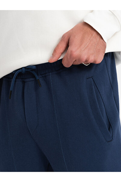 OMBRE CARROT Herren-Sweathose aus Strukturstrick - Dunkelblau V5 OM-PASK-0143