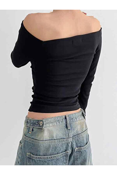 Touz Streetwear Printed Lace Black Long Sleeve Blouse