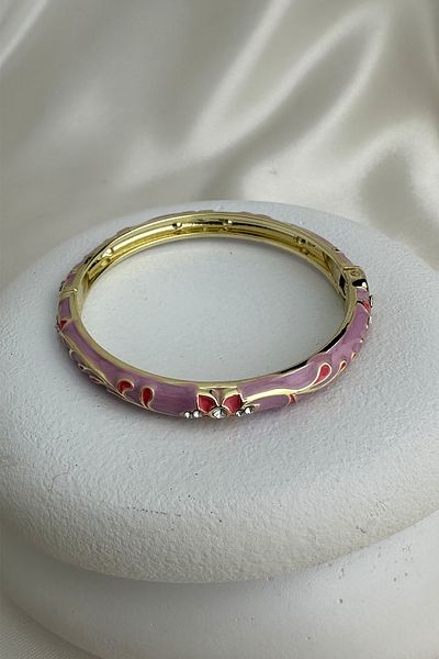 Modex Special Series Colorful Enamel Flower Pattern Stone Handcuff Bracelet (Diameter: 6cm)