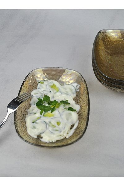 Qualitev 4 Pieces Smoked Glass Boat Plate 20 cm Appetizer Presentation Plate Lustre Bowl