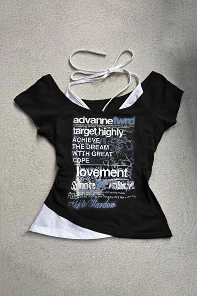 Köstebek Black Target Highly Lovement Madonna Collar Short Sleeve Full Body Crop with Additional Strap