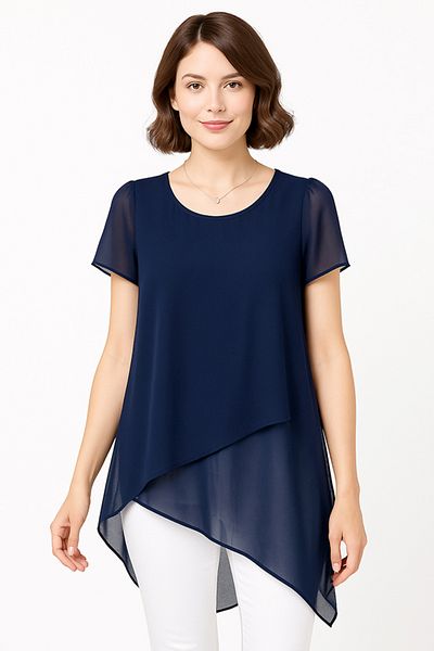 dorbe women’s chiffon layered short sleeve high low casual formal asymmetrical hem blouse top