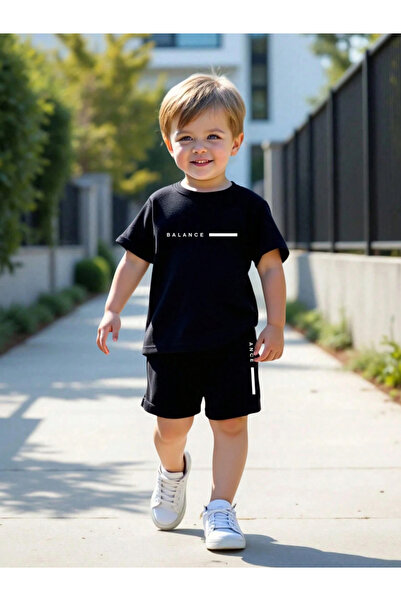 Styli Boys Black Slogan T-Shirt and Shorts Set