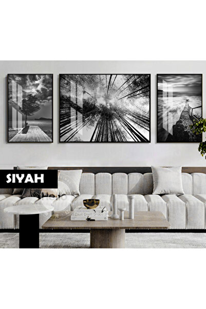 Harikabirev HARİKABİREV|MODERN SİYAH&BEYAZ SET AĞAÇ MODEL|ÇERÇEVELİ TEMPERLİ ...
