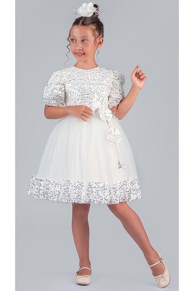 Mnk Baby&Kids Girl's Skirt Hem Sequin Venna Evening Dress M00761 White