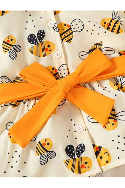 Styli Girls Bee Print Bow Decor Top and Leggings Set