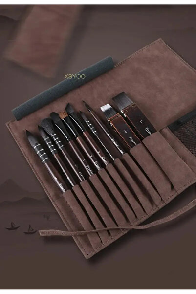 GİORGİONE Karma Fırça Seti Deri Süet Çantalı 10lu set çok amaçlı kullanım