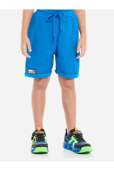 Victor and Jane By Styli Boys Blue Textured Polo T-Shirt and Shorts Set