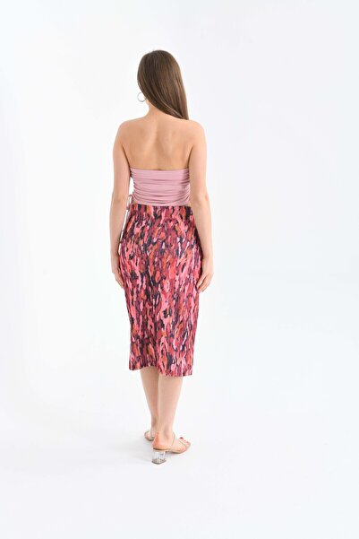 MOVİMENT Fusta Midi talie înaltă Anvelop cu imprimeu roz pentru femei