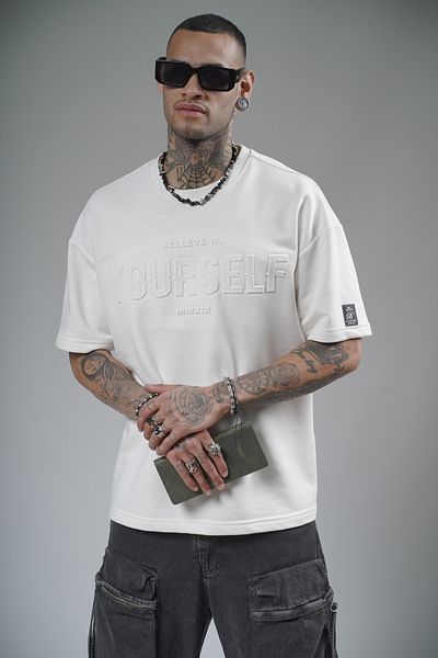 Butik Trend Biz Yourself Embossed Printed Basic Oversize Fit Men's T-Shirt