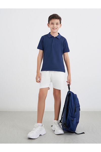 Styli Boys Navy Blue Cotton Polo T-Shirt