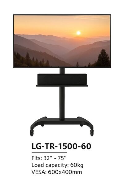Siltron 32″–75″ TV Heavy-Duty Mobile Stand with Adjustable Height & Integrated Speaker Shelf