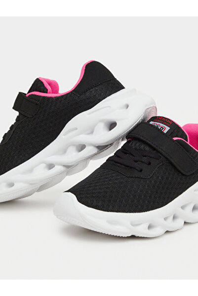 Styli Girls Black Textured Sneakers with Velcro Strap