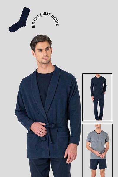 Pierre Cardin Men's Navy Blue 5-Piece 100% Cotton Underwear Boxed Groom Dowry Set with 1 Pair of Socks Gift