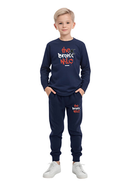 FYK COLLECTİON Кръгла яка THE N-YC печат с детайли Мъжки детски спортен екип