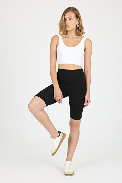 Malabadi Women's Black Combed Modal High Waist Sports Biker Leggings 1911