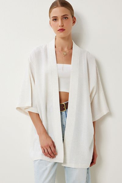 Lovelyİstanbul Textured Woven Kimono Lbv0074 Bone