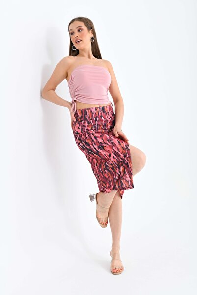 MOVİMENT Fusta Midi talie înaltă Anvelop cu imprimeu roz pentru femei