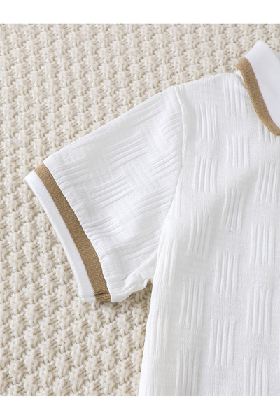 Styli Boys Solid Texture Knit Polo Shirt and Shorts Set