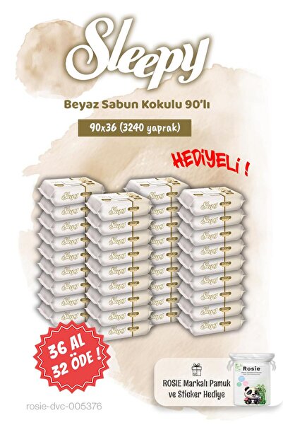 Sleepy 36 AL 32 ÖDE 90'lı Beyaz Sabun Kokulu Islak Havlu ve Rosie