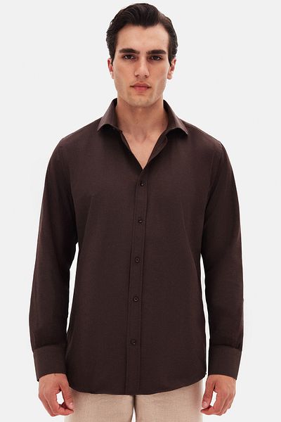 D'S Damat Ds Groom Slim Fit Bitter Brown Classic Tie Collar Long Sleeve Easy-Iron Shirt