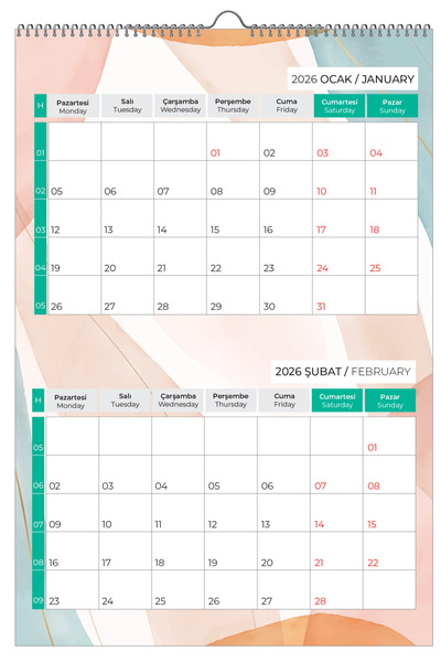 NATURELBASIM 2026 DUVAR PLANLAMA TAKVİM 6 SAYFA 33X48