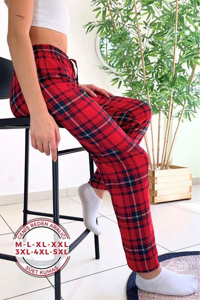 Farya Home Soft Velvet Textured Plaid Checked Suede Pajama Bottoms Pants