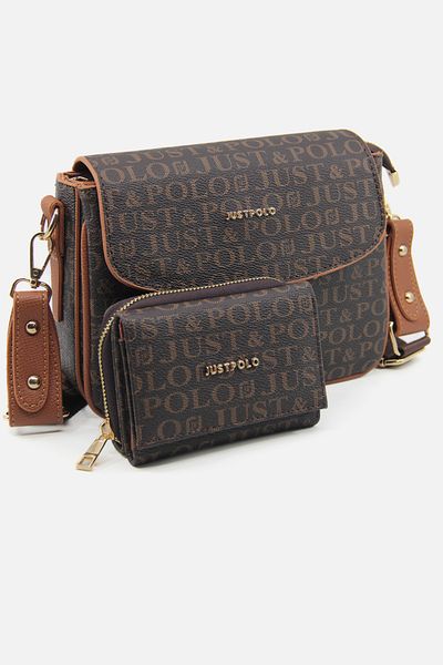 Just Polo Women's Three Compartment Shoulder Bag and Wallet Combination
