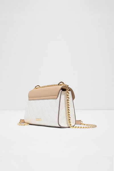 Aldo Crelalle - Women's Small Size Chain Handle White Crossbody Bag with Metal Closure