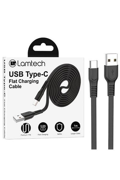 Lamtech USB to Type-C Charging and Data Cable Lamtech, Flat, 3A, 1m, Black
