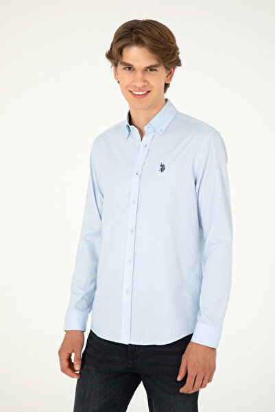 U.S. Polo Assn. Camasa Barbat Albastru Deschis Cu Nasturi La Guler