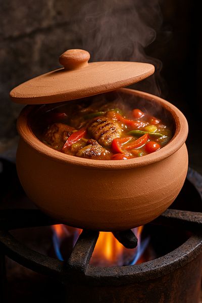 Elviora Natural Clay Stew Pot 2L – 6-8 Persons, Lid Gift, Stove & Oven Compatible, 3 Years Warranty