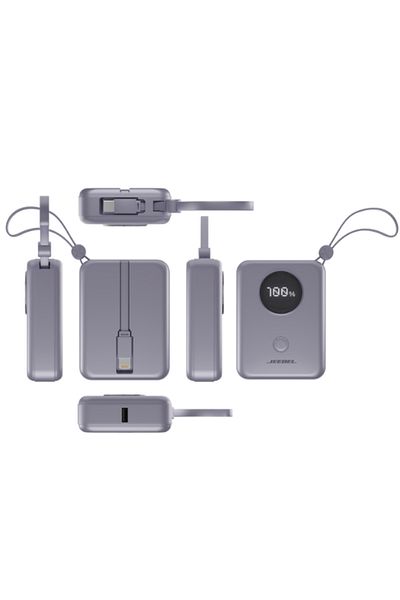 Jeebel 10000mAh Purple Power Bank with Digital Display 22.5W PD Fast Charging & Lightning and Type-C Cables