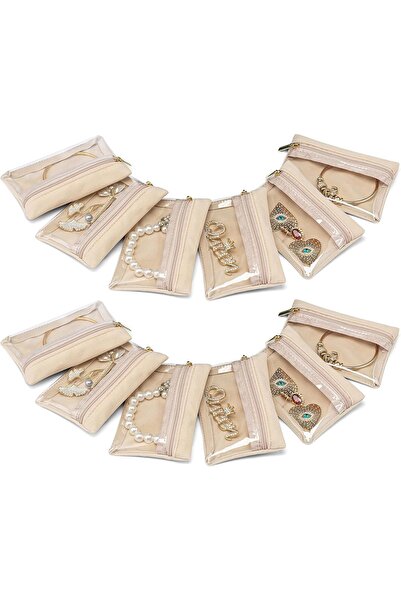 Arzu Güzel Cosmetics Gold Jewellery Jewelry Box for Wedding Engagement Promise Multi-Purpose Jewelry Organizer with 12 Zippered Velvet Pouches