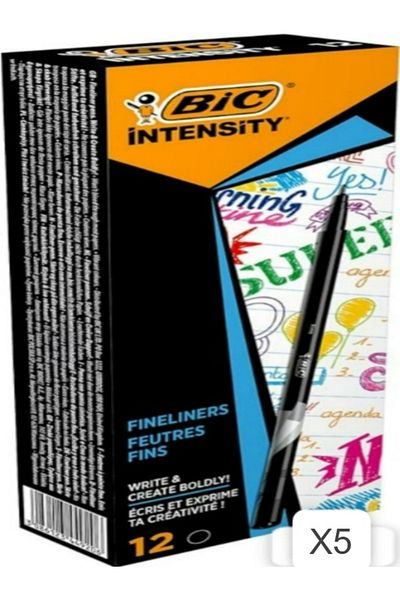 Bic Intensity Fine Liner Fine Tip Felt Tip Pen 12 Pcs, 0.4 mm Fine Thickness Tip, 5 Box