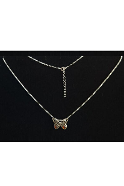 OEN Colier din argint cu chihlimbar de culoare maro cognac, model fluture, lungime 45 cm