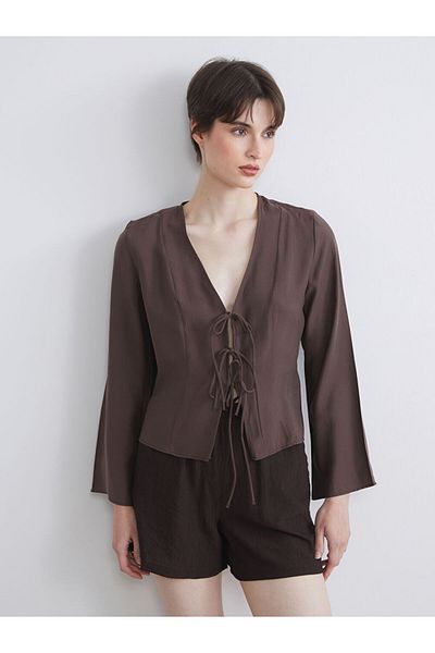 LC Waikiki Quality Parts from Celebi Store |   V Neck Modal Blend Tie-Up Blouse
