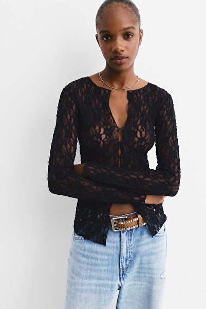 Pull & Bear Uzun kollu dantel top