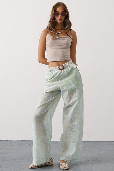 VAGGON Floral Belt Detailed Trousers