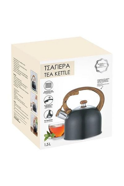 divendi-ro Stainless steel kettle with wooden handle, removable lid, 1.5L capacity, black