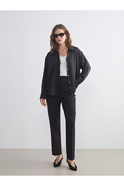 LC Waikiki Black High Waist Cigarette Pleated Women's Trousers