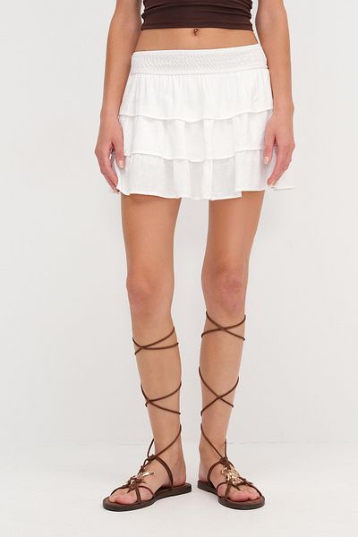 Addax Linen Blend Ruffle Mini Skirt E17248-W11